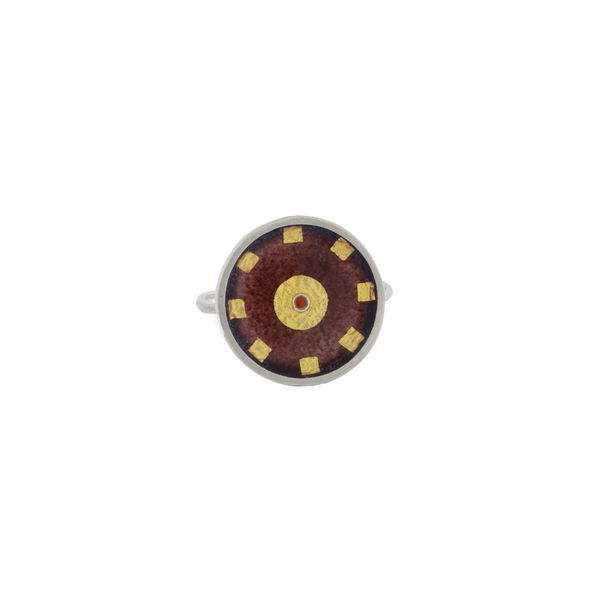 Cloisonne στρογγυλό δαχτυλίδι με σμάλτο σε ασήμι 925 και φύλλο χρυσού 24Κ - statement, vintage, γυαλί, chevalier, ασήμι 925, επάργυρα, γεωμετρικά σχέδια, minimal, personalised, αυξομειούμενα