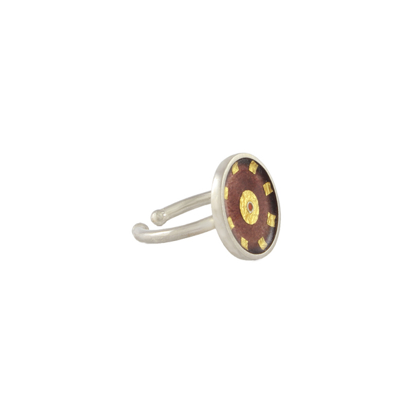 Cloisonne στρογγυλό δαχτυλίδι με σμάλτο σε ασήμι 925 και φύλλο χρυσού 24Κ - statement, vintage, γυαλί, chevalier, ασήμι 925, επάργυρα, γεωμετρικά σχέδια, minimal, personalised, αυξομειούμενα - 2