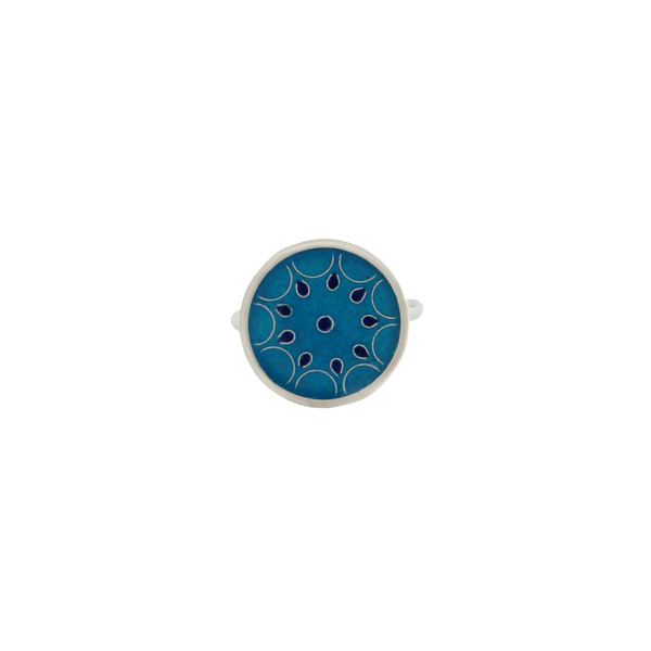 Cloisonne στρογγυλό δαχτυλίδι με σμάλτο σε ασήμι 925 τυρκουάζ - statement, vintage, γυαλί, chevalier, ασήμι 925, επάργυρα, γεωμετρικά σχέδια, μάτι, minimal, personalised, boho, αυξομειούμενα