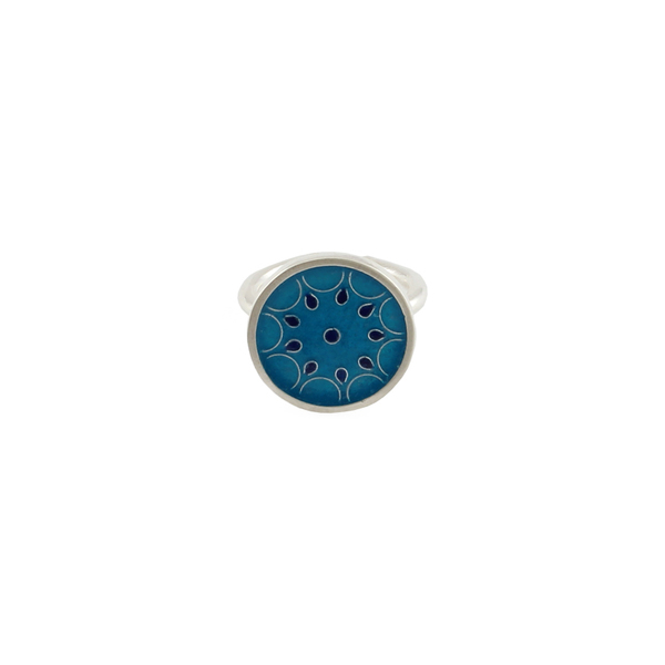 Cloisonne στρογγυλό δαχτυλίδι με σμάλτο σε ασήμι 925 τυρκουάζ - statement, vintage, γυαλί, chevalier, ασήμι 925, επάργυρα, γεωμετρικά σχέδια, μάτι, minimal, personalised, boho, αυξομειούμενα - 2