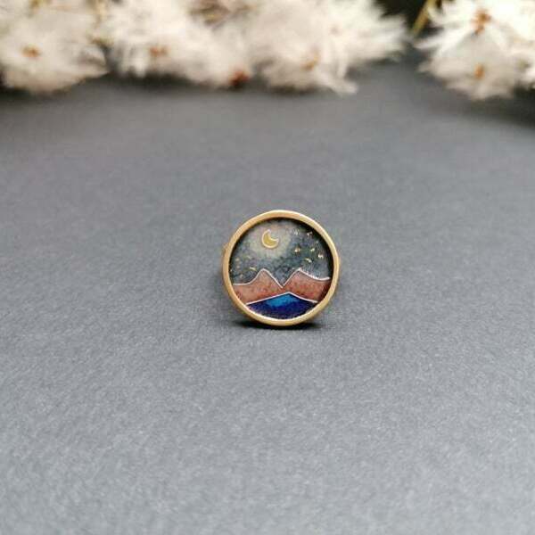 Επίχρυσο δαχτυλίδι με σμάλτο σε ασήμι 925 moon ring - statement, vintage, γυαλί, ασήμι 925, επάργυρα, φεγγάρι, personalised, boho, αυξομειούμενα - 2