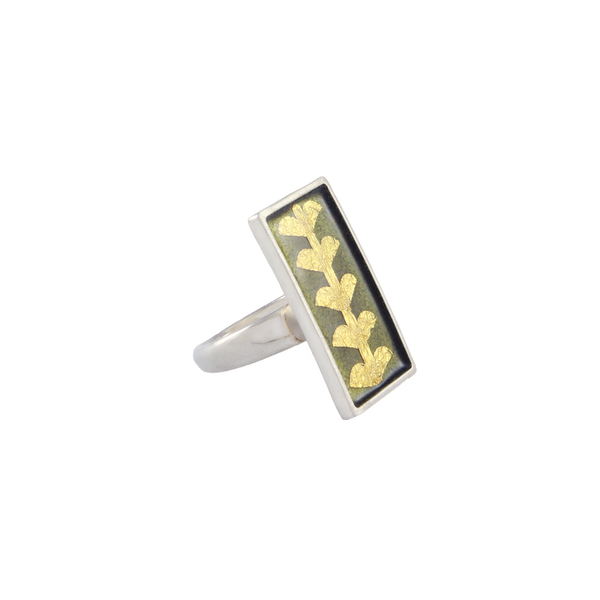 Cloisonne ορθογώνιο δαχτυλίδι με σμάλτο σε ασήμι 925 και φύλλο χρυσού 24Κ - statement, vintage, γυαλί, ασήμι 925, επάργυρα, minimal, personalised, boho, σταθερά, μεγάλα - 2