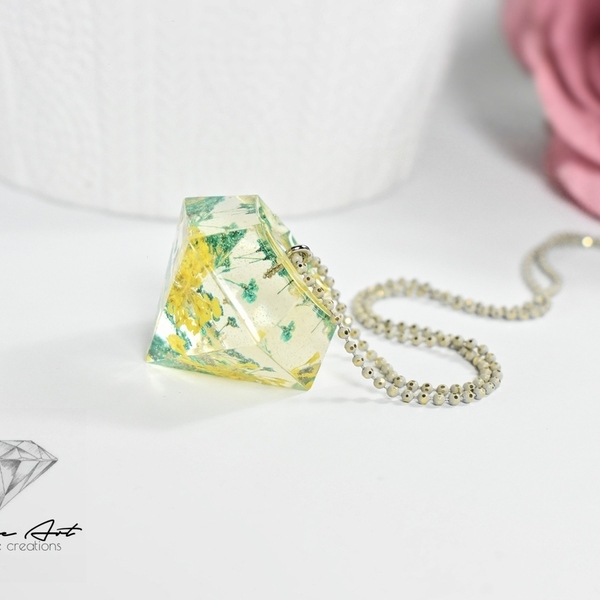Κολιέ.. Διαμάντι! | Diamond Necklace | Flowers - γυαλί, μοντέρνο, επιχρυσωμένα, κρύσταλλα, μακρύ, γεωμετρικά σχέδια, romantic, μακριά, minimal, λουλούδι, boho - 2