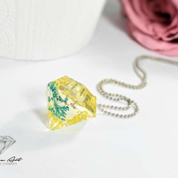 Κολιέ.. Διαμάντι! | Diamond Necklace | Flowers - γυαλί, μοντέρνο, επιχρυσωμένα, κρύσταλλα, μακρύ, γεωμετρικά σχέδια, romantic, μακριά, minimal, λουλούδι, boho - 3