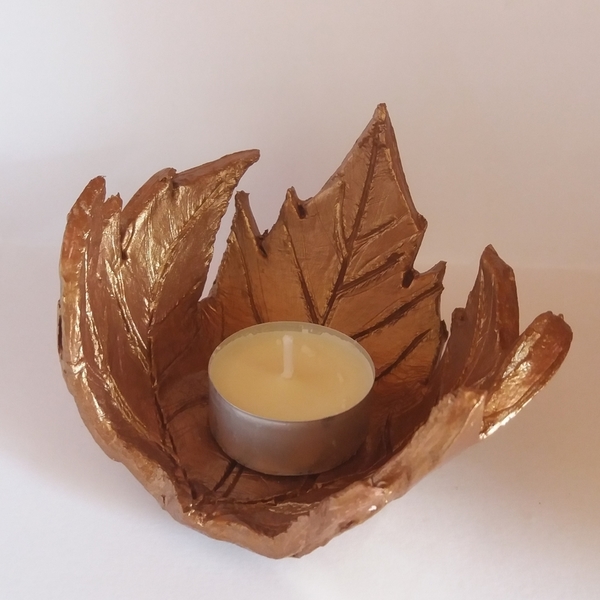 Κηροπήγιο "Leaf" - διακοσμητικό, πηλός, ρεσώ & κηροπήγια, κερί, μπρούντζος - 2