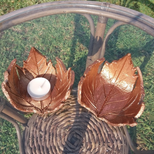 Κηροπήγιο "Leaf" - διακοσμητικό, πηλός, ρεσώ & κηροπήγια, κερί, μπρούντζος - 4