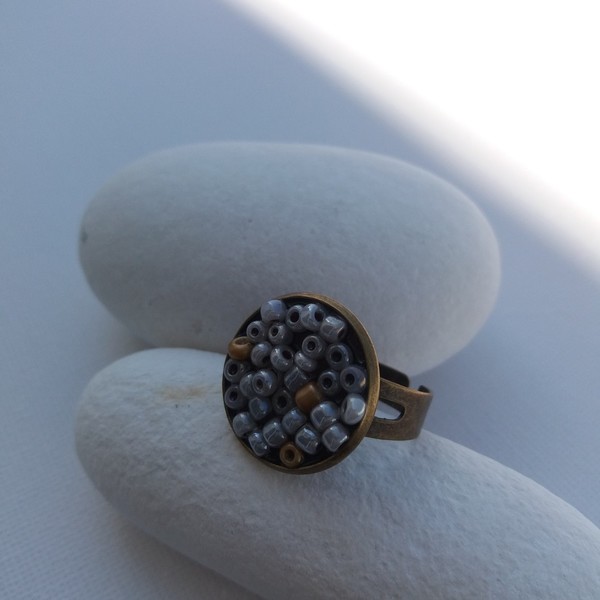 Δαχτυλίδι με πέτρες "Earth" - statement, vintage, χάντρες, μπρούντζος, αυξομειούμενα, φθηνά - 3