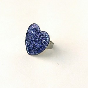 Δαχτυλίδι καρδιά με μωβ glitter και υγρό γυαλί - statement, vintage, γυαλί, ιδιαίτερο, καρδιά, δώρο, εντυπωσιακό, για όλες τις ώρες, καθημερινό, minimal, rock, μεγάλα, για όλο τον χρόνο, αυξομειούμενα, φθηνά - 3