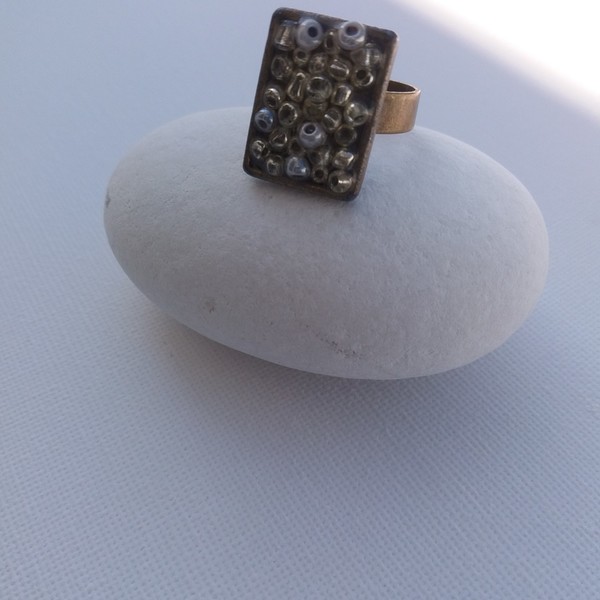 Δαχτυλίδι με πέτρες "Shape" - statement, vintage, χάντρες, personalised, μπρούντζος, αυξομειούμενα, φθηνά - 3