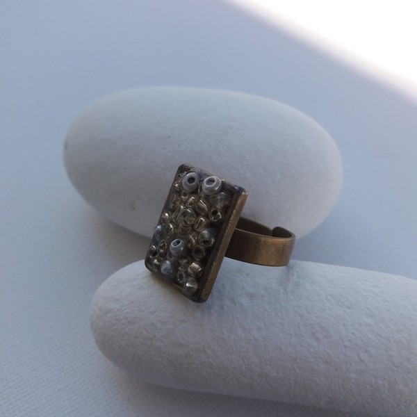 Δαχτυλίδι με πέτρες "Shape" - statement, vintage, χάντρες, personalised, μπρούντζος, αυξομειούμενα, φθηνά - 2