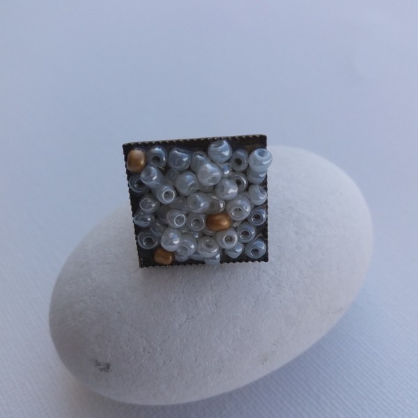 Δαχτυλίδι με πέτρες "Square" - statement, vintage, χάντρες, personalised, μπρούντζος, αυξομειούμενα, φθηνά - 2