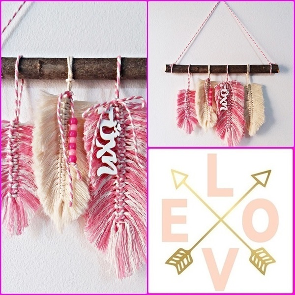 Wallhanging girl decoration "Pink feather" - χειροποίητα, unique, boho, διακοσμητικά