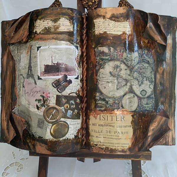 Διακοσμητικό βιβλίο με παλαίωση - διακοσμητικό, vintage, χαρτί, ακρυλικό, πηλός, δωράκι, ρετρό, κουτιά αποθήκευσης