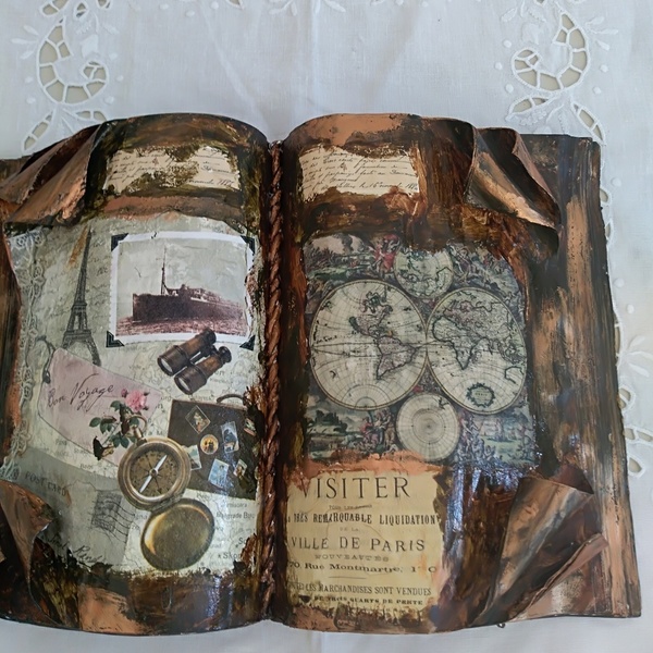 Διακοσμητικό βιβλίο με παλαίωση - διακοσμητικό, vintage, χαρτί, ακρυλικό, πηλός, δωράκι, ρετρό, κουτιά αποθήκευσης - 2