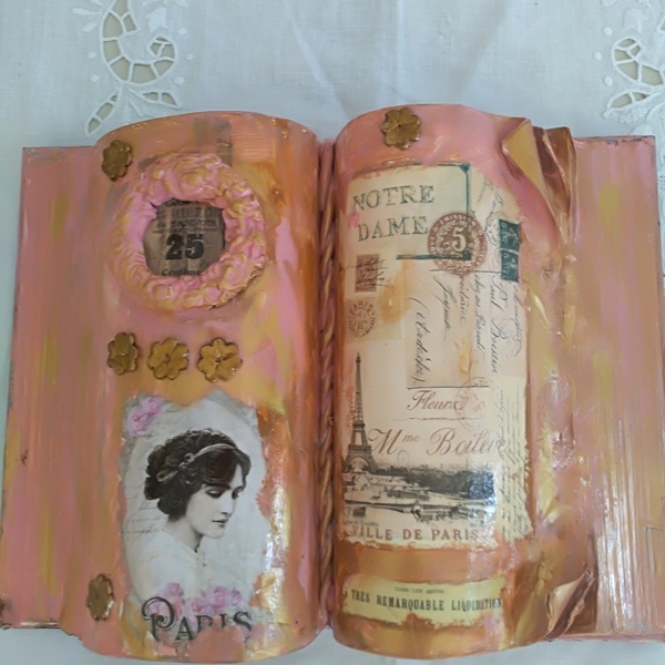 Διακοσμητικό βιβλίο με παλαίωση - vintage, χαρτί, ακρυλικό, πηλός, χειροποίητα, δωράκι, γιορτή, κουτιά αποθήκευσης