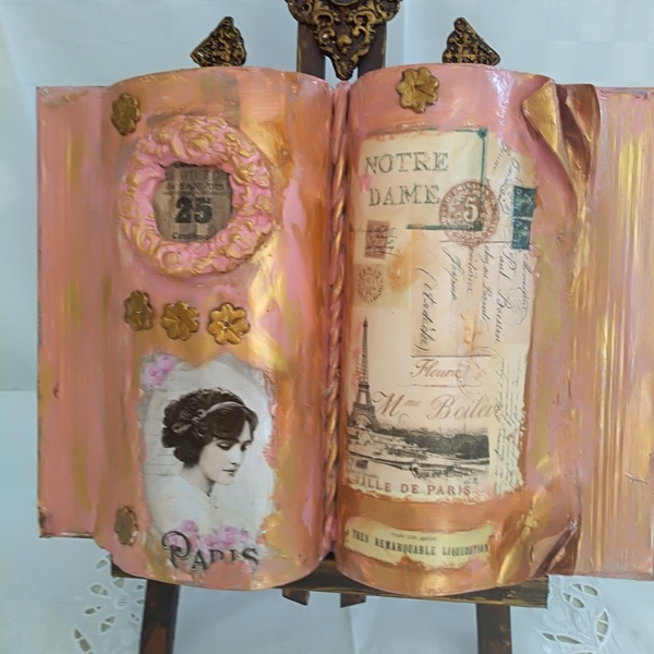 Διακοσμητικό βιβλίο με παλαίωση - vintage, χαρτί, ακρυλικό, πηλός, χειροποίητα, δωράκι, γιορτή, κουτιά αποθήκευσης - 2
