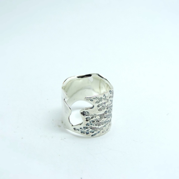 Ασημένιο δαχυλίδι με φυτικό αποτύπωμα- Δαχτυλίδι με υφή-Botanical δαχτυλιδι - statement, ασήμι, vintage, ιδιαίτερο, ασήμι 925, φύλλο, romantic, boho, σταθερά, μεγάλα