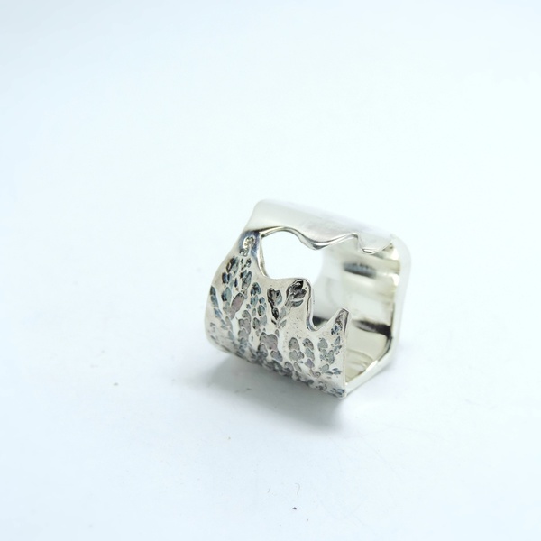 Ασημένιο δαχυλίδι με φυτικό αποτύπωμα- Δαχτυλίδι με υφή-Botanical δαχτυλιδι - statement, ασήμι, vintage, ιδιαίτερο, ασήμι 925, φύλλο, romantic, boho, σταθερά, μεγάλα - 2
