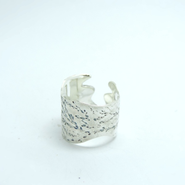 Ασημένιο δαχυλίδι με φυτικό αποτύπωμα- Δαχτυλίδι με υφή-Botanical δαχτυλιδι - statement, ασήμι, vintage, ιδιαίτερο, ασήμι 925, φύλλο, romantic, boho, σταθερά, μεγάλα - 4
