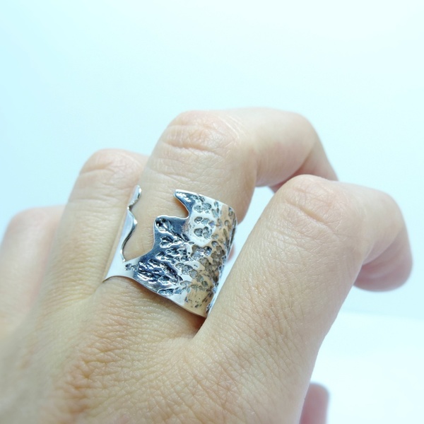 Ασημένιο δαχυλίδι με φυτικό αποτύπωμα- Δαχτυλίδι με υφή-Botanical δαχτυλιδι - statement, ασήμι, vintage, ιδιαίτερο, ασήμι 925, φύλλο, romantic, boho, σταθερά, μεγάλα - 5