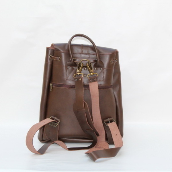 Δερμάτινη τσάντα πλάτης με 1 τσέπη σε χρώμα καφέ - vintage, πλάτης, σακίδια πλάτης, romantic, all day, minimal, boho, ethnic - 4