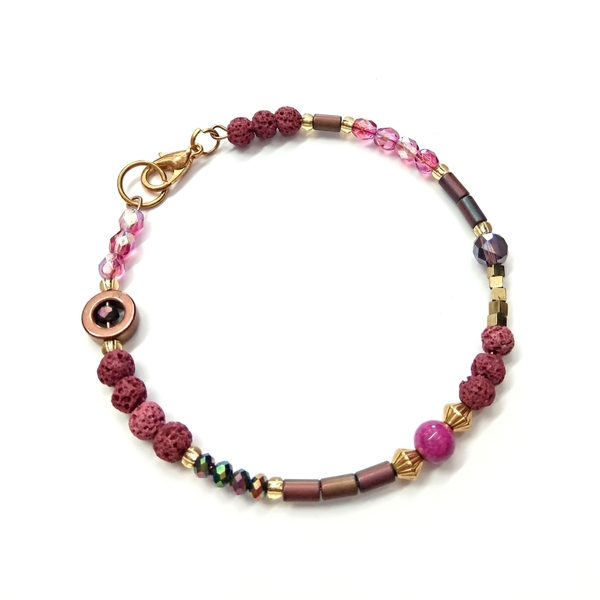 Fuschia bracelet - ημιπολύτιμες πέτρες, βραδυνά, charms, μοντέρνο, επιχρυσωμένα, νεφρίτης, αιματίτης, χάντρες, boho, σταθερά