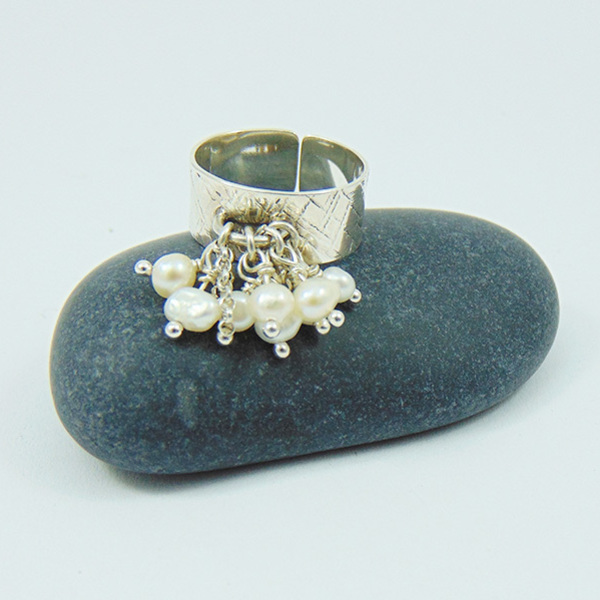 Rain of pearls - Ασημένιο δαχτυλίδι βεράκι - ιδιαίτερο, μοναδικό, μαργαριτάρι, ασήμι 925, χειροποίητα, σφυρήλατο, boho