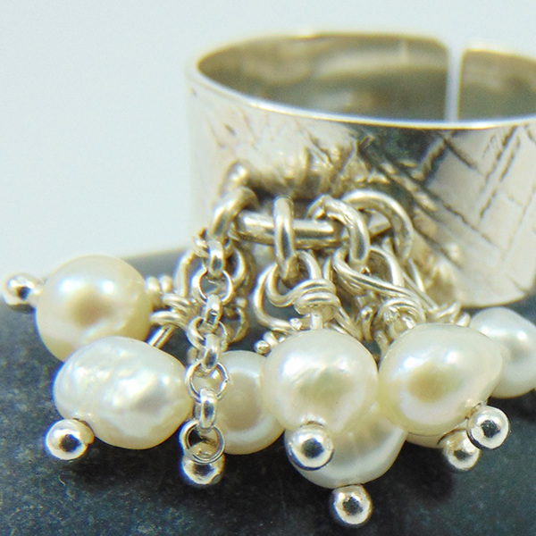 Rain of pearls - Ασημένιο δαχτυλίδι βεράκι - ιδιαίτερο, μοναδικό, μαργαριτάρι, ασήμι 925, χειροποίητα, σφυρήλατο, boho - 2