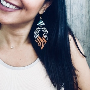 Animal print wooden earrings - statement, animal print, ξύλο, μόδα, ιδιαίτερο, μοντέρνο, γυναικεία, στυλ, πρωτότυπο, χειροποίητα, μακριά, all day, must αξεσουάρ, ethnic, κρεμαστά, μεγάλα, γάντζος, gift idea, faux bijoux, fashion jewelry - 4