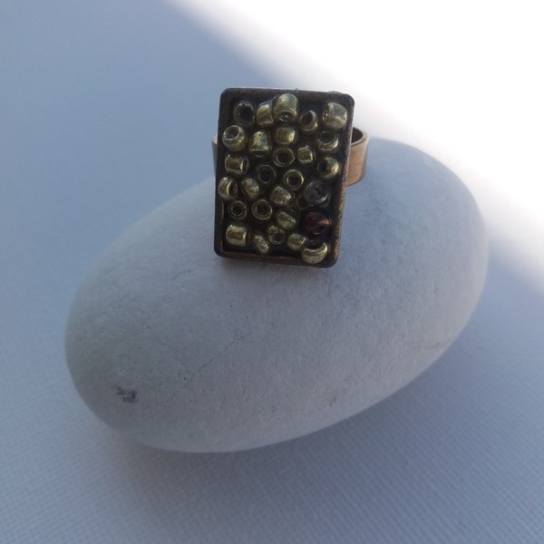 Δαχτυλίδι με πέτρες "Unique" - statement, vintage, χάντρες, personalised, ethnic, μπρούντζος, αυξομειούμενα, φθηνά