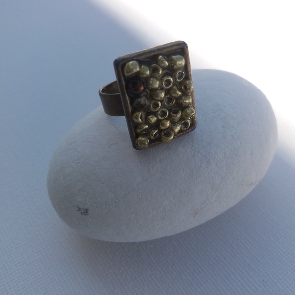 Δαχτυλίδι με πέτρες "Unique" - statement, vintage, χάντρες, personalised, ethnic, μπρούντζος, αυξομειούμενα, φθηνά - 2