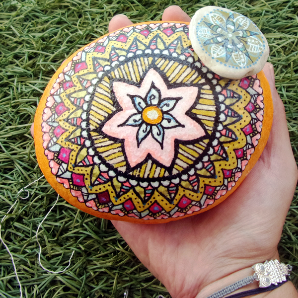 Mandala Flower - πέτρα, διακόσμηση, διακοσμητικές πέτρες, διακόσμηση κήπου - 2