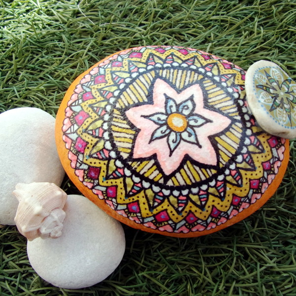 Mandala Flower - πέτρα, διακόσμηση, διακοσμητικές πέτρες, διακόσμηση κήπου - 3