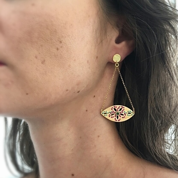 Josephine mini stone earrings-Χειροποίητα Κεντητά Σκουλαρίκια Από Επιχρυσωμένο Ασήμι 925 - επιχρυσωμένα, κορδόνια, ασήμι, ethnic, boho, ημιπολύτιμες πέτρες, μακριά, κρεμαστά - 4