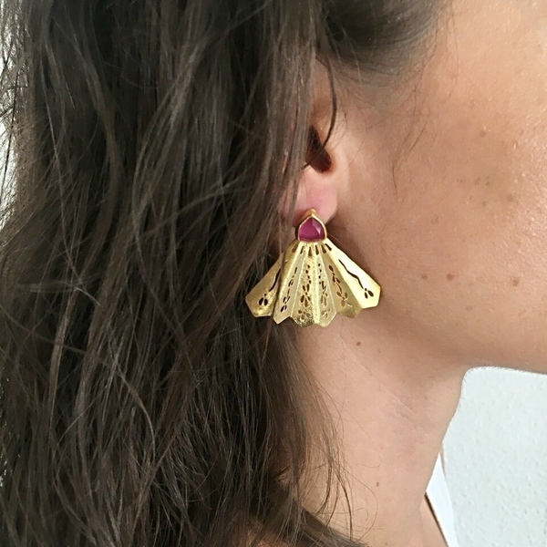 Madame Butterfly Earrings-Σκουλαρίκια Βεντάλια Από Επιχρυσωμένο Ασήμι 925 με Ημιπολύτιμες Πέτρες - statement, ασήμι, ημιπολύτιμες πέτρες, επιχρυσωμένα, χειροποίητα, romantic - 5