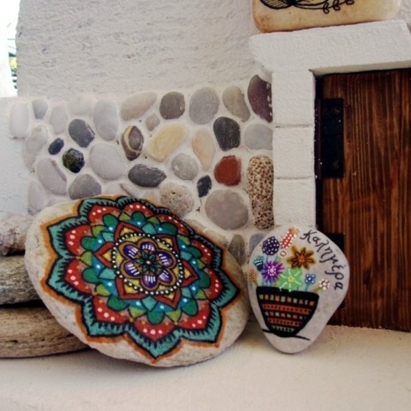 Λουλούδι Mandala - πέτρα, δώρο, διακόσμηση, διακοσμητικές πέτρες - 2
