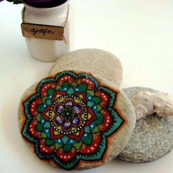 Λουλούδι Mandala - πέτρα, δώρο, διακόσμηση, διακοσμητικές πέτρες - 3
