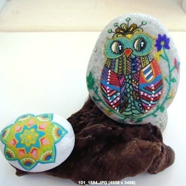 Owl Doodle - πέτρα, δώρο, διακόσμηση, κουκουβάγια, διακοσμητικές πέτρες, διακόσμηση κήπου - 3