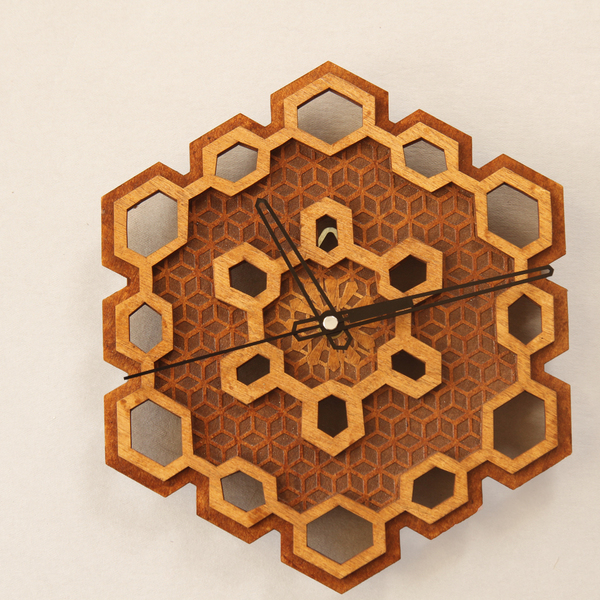 Ξύλινo ρολόι τοίχου - Laser Cut Hexagons - ξύλο, μοναδικό, ρολόι, δώρο, διακόσμηση, τοίχου, πρωτότυπο, δώρα γάμου, πρωτότυπα δώρα, ξύλινα διακοσμητικά, ρολόγια
