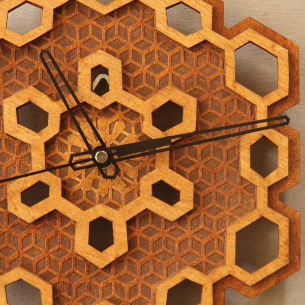 Ξύλινo ρολόι τοίχου - Laser Cut Hexagons - ξύλο, μοναδικό, ρολόι, δώρο, διακόσμηση, τοίχου, πρωτότυπο, δώρα γάμου, πρωτότυπα δώρα, ξύλινα διακοσμητικά, ρολόγια - 2