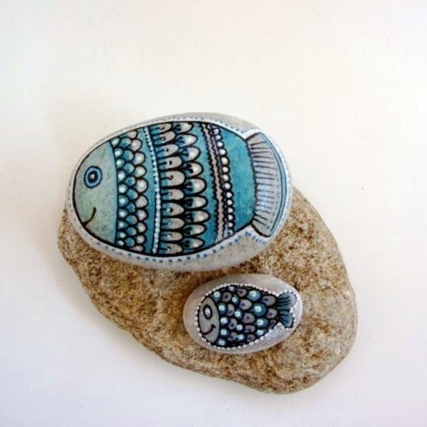 Doodle Fish - πέτρα, καλοκαίρι, ψάρι, δώρο, διακόσμηση, σετ, διακοσμητικές πέτρες - 4