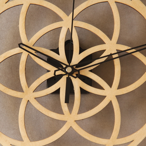 Ξύλινο ρολόι τοίχου - Laser Cut Flower of Life - ξύλο, μοναδικό, ρολόι, δώρο, διακόσμηση, minimal, πρωτότυπα δώρα, ξύλινα διακοσμητικά, ρολόγια - 2