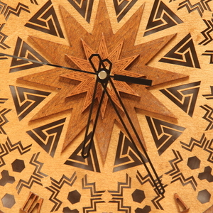 Ξύλινο ρολόι τοίχου - Laser Cut "Aztec" - ξύλο, μοναδικό, ρολόι, διακόσμηση, τοίχου, πρωτότυπο, δώρα γάμου, ξύλινα διακοσμητικά, ρολόγια - 2