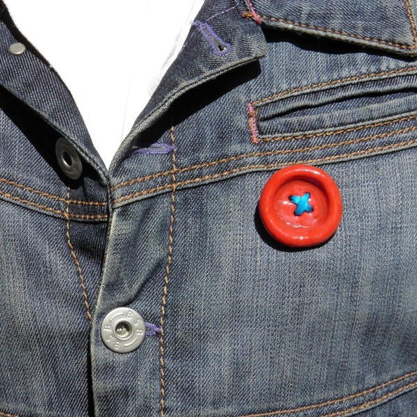 Κεραμικό κόκκινο κουμπί καρφίτσα - πηλός, κουμπί - 3