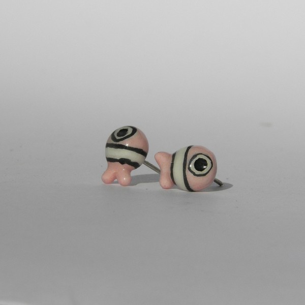 Κεραμικά σκουλαρίκια ψαράκια ροζ - ασήμι, ψάρι, πηλός, καρφωτά - 2