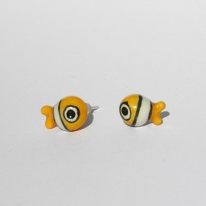 Κεραμικά σκουλαρίκια ψαράκια πορτοκαλί - ψάρι, πηλός, καρφωτά - 2