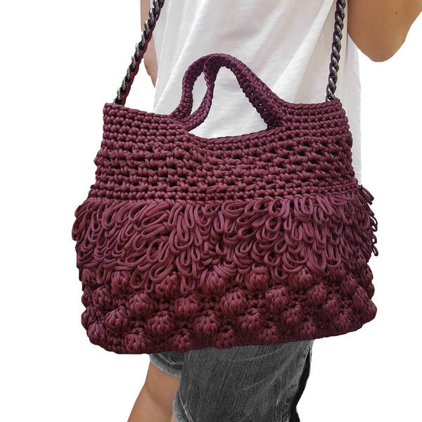 "Poly" shopping bag - Μ - αλυσίδες, ώμου, all day, κρόσσια, πλεκτές τσάντες - 2