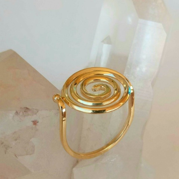 Spiral silver ring - ασήμι, επιχρυσωμένα, μεγάλα - 2