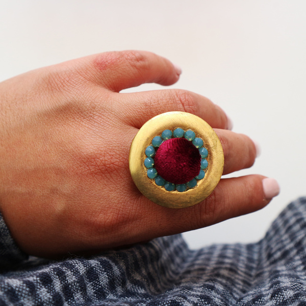 Δαχτυλίδι μπρούτζινο με swarovski - επιχρυσωμένα, swarovski, δαχτυλίδια, μπρούντζος, μεγάλα, fashion jewelry, αυξομειούμενα
