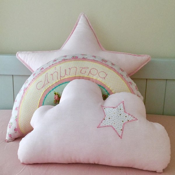 Μαξιλάρι συννεφάκι με σχέδιο αστέρι - κορίτσι, δώρο, δώρα για βάπτιση, συννεφάκι, παιδικό δωμάτιο, παιδική διακόσμηση, μαξιλάρια - 3